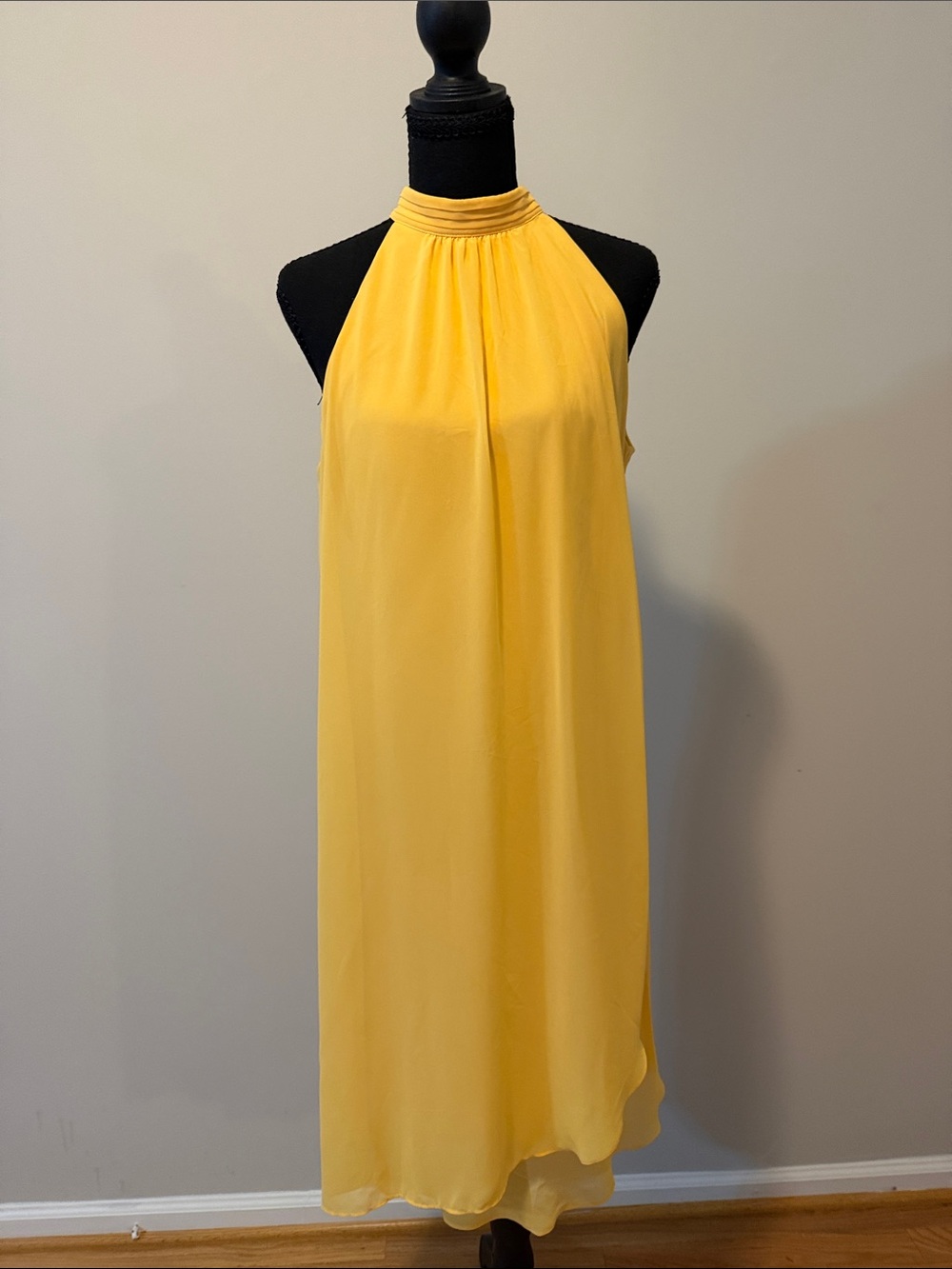 Sleeveless Halter Yellow Midi Dress